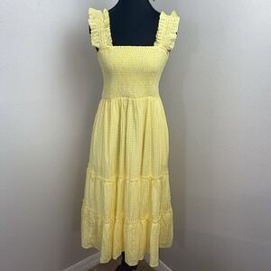 Davi &‎ Dani Tiered Babydoll Maxi Dress Size S Yellow Cottagecore Prairie Lined